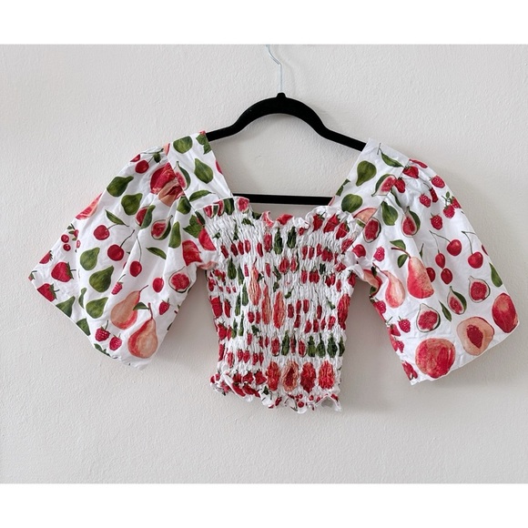 Lisa Says Gah Toni Fruit Print Smocked Crop Top - Picture 3 of 5